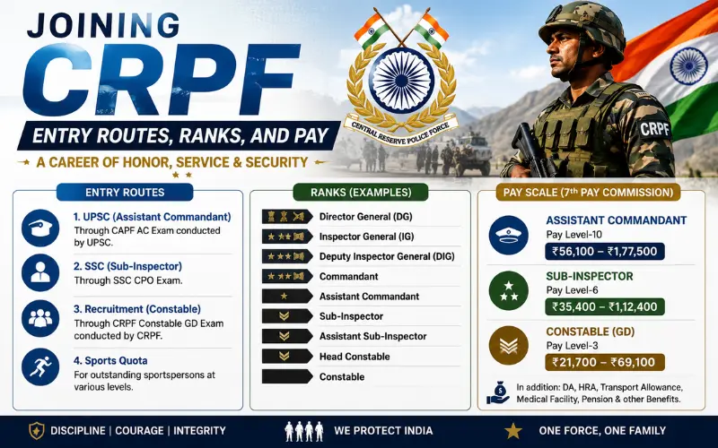 joining crpf- entry routes, ranks, and pay